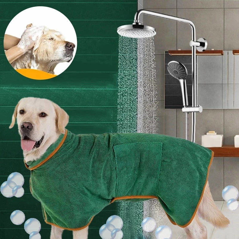 Dog in outlet bathrobe